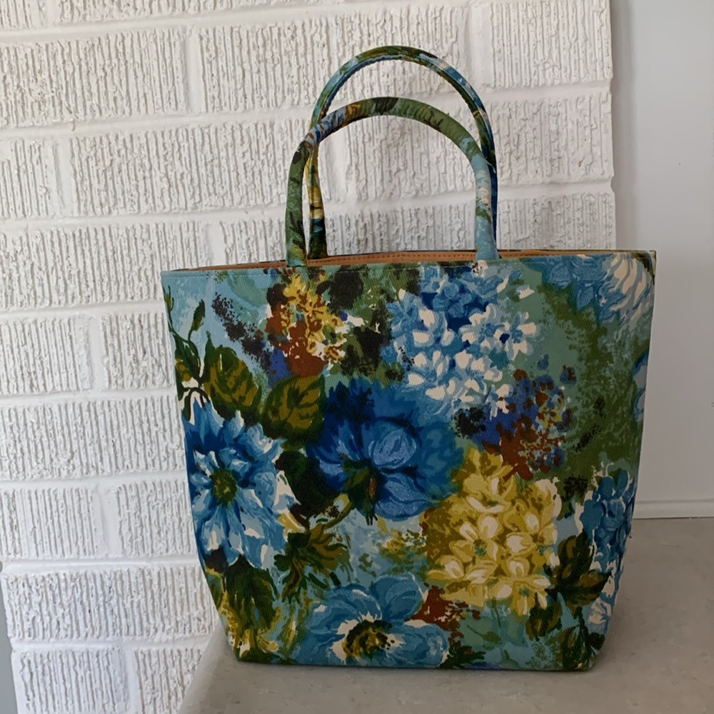 Vintage Floral Tote Bag - Blue and Green